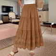 thumbnail image 4 of LWavelet Women Eyelet Embroidery Tiered Maxi Skirt Elastic High Waist With Pockets Boho Long Skirt Khaki One Size, 4 of 4