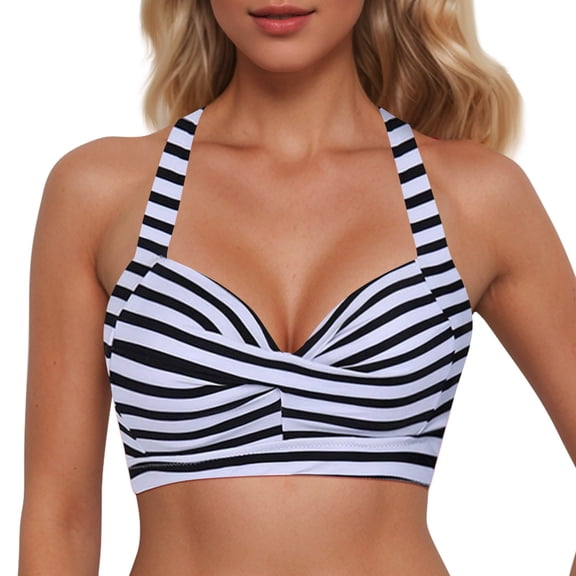 Yuanlong Women's Bikini Tops Knot Front Padded Tie Neck Tie Back Swimwear Tops Underwire Push Up Swim Bathing Crop Top