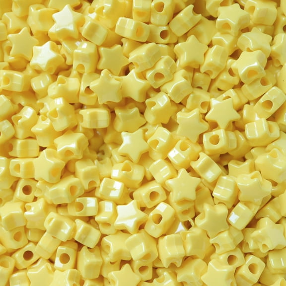 Star Beads Yellow Opaque 13mm Pony Beads Large Hole Made in USA