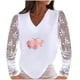 thumbnail image 1 of Blusa informal con cuello en V y manga larga de encaje para mujer Pompotops  gfhjh22297, 1 of 8