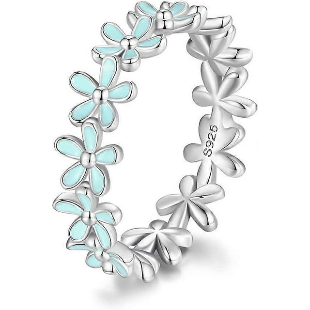 925 Sterling Silver Dainty Daisy Rings Blue Flower Finger Rings for Women Stacking Promise Rings Fine Jewelry