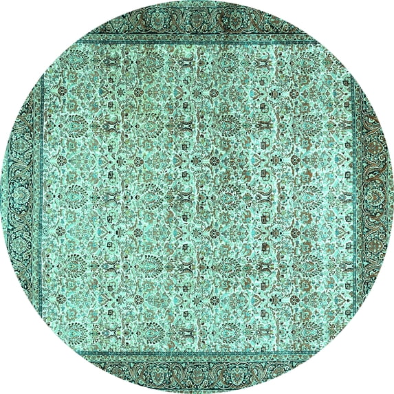 Ahgly Company Machine Washable Indoor Round Persian Turquoise Blue Traditional Area Rugs, 4' Round