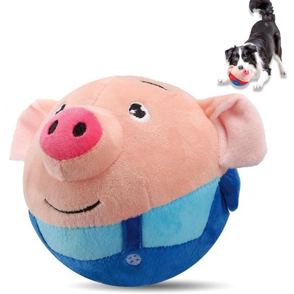 Upgraded Interactive Dog Toys, Rechargeable Squeaky Dog Ball Toy with Talking Sound, Washable Cartoon Pig Plush Toy, Puppies to Keep Them Busy