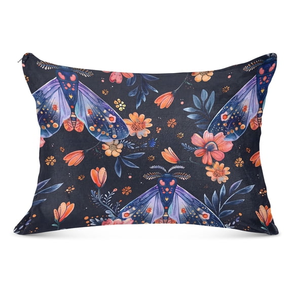 Floral Moths and Flower Plush Pillow Cases Standard Size Ultra Soft Warm Pillowcases with Zipper 20"x26"