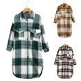 thumbnail image 4 of LYXSSBYX Women Long Sleeve Shacket Jacket Hot Sale Clearance Womens Plaid Long Wool Blend Coat Button Down Casual Boyfriend Flannel Shirts, 4 of 5