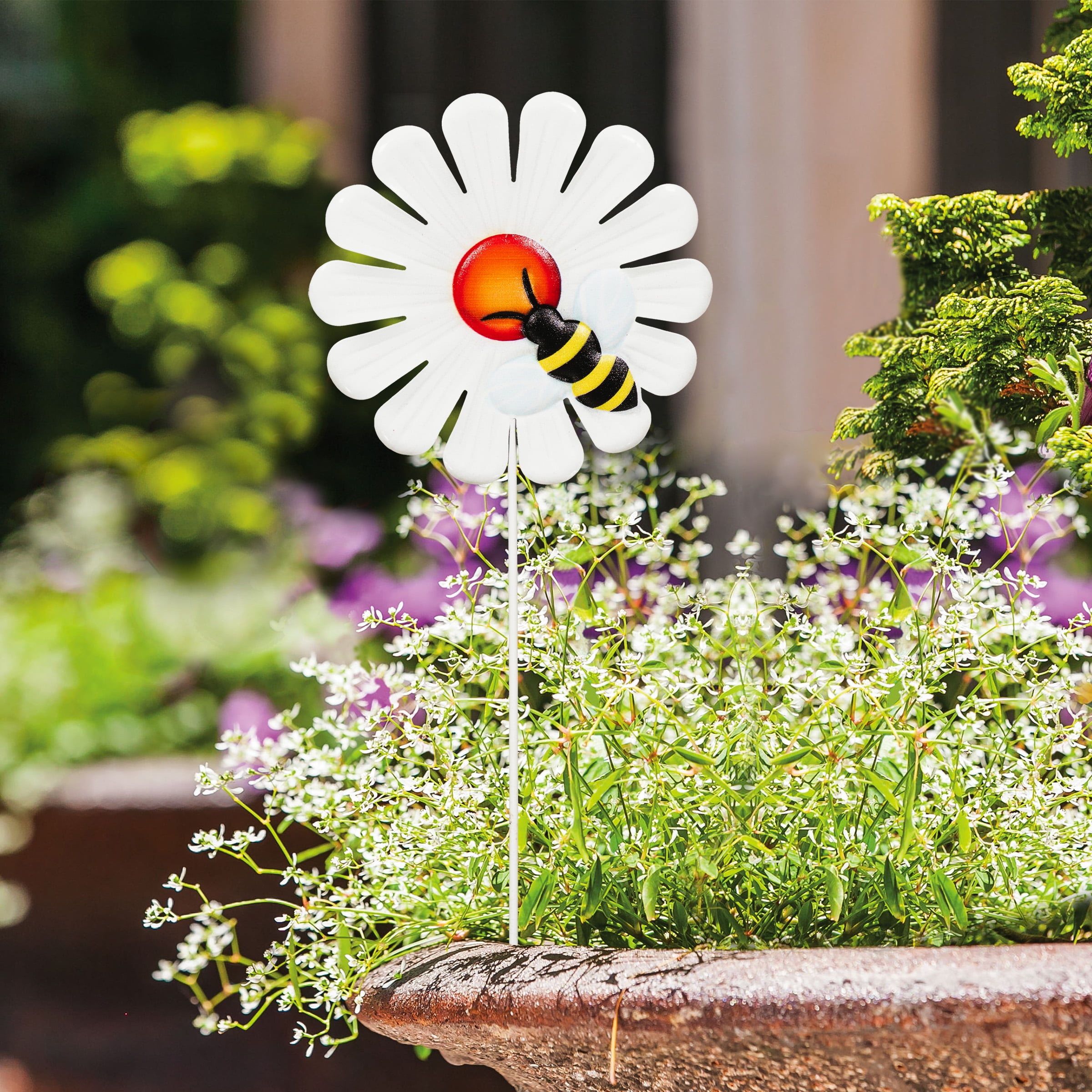 (6 pack) Mainstay 5" x 12" Metal White Daisey Flower Plant Stake