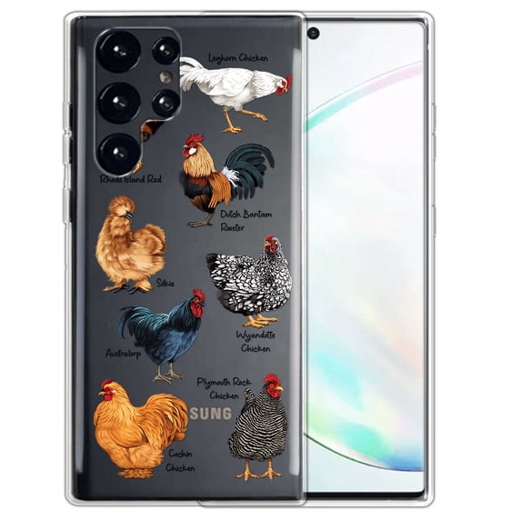 WIRESTER Transparent Soft Gel TPU Clear Case Slim Protective Cover for Samsung Galaxy S22 Ultra 6.8" 2022, Chicken Rooster Chart