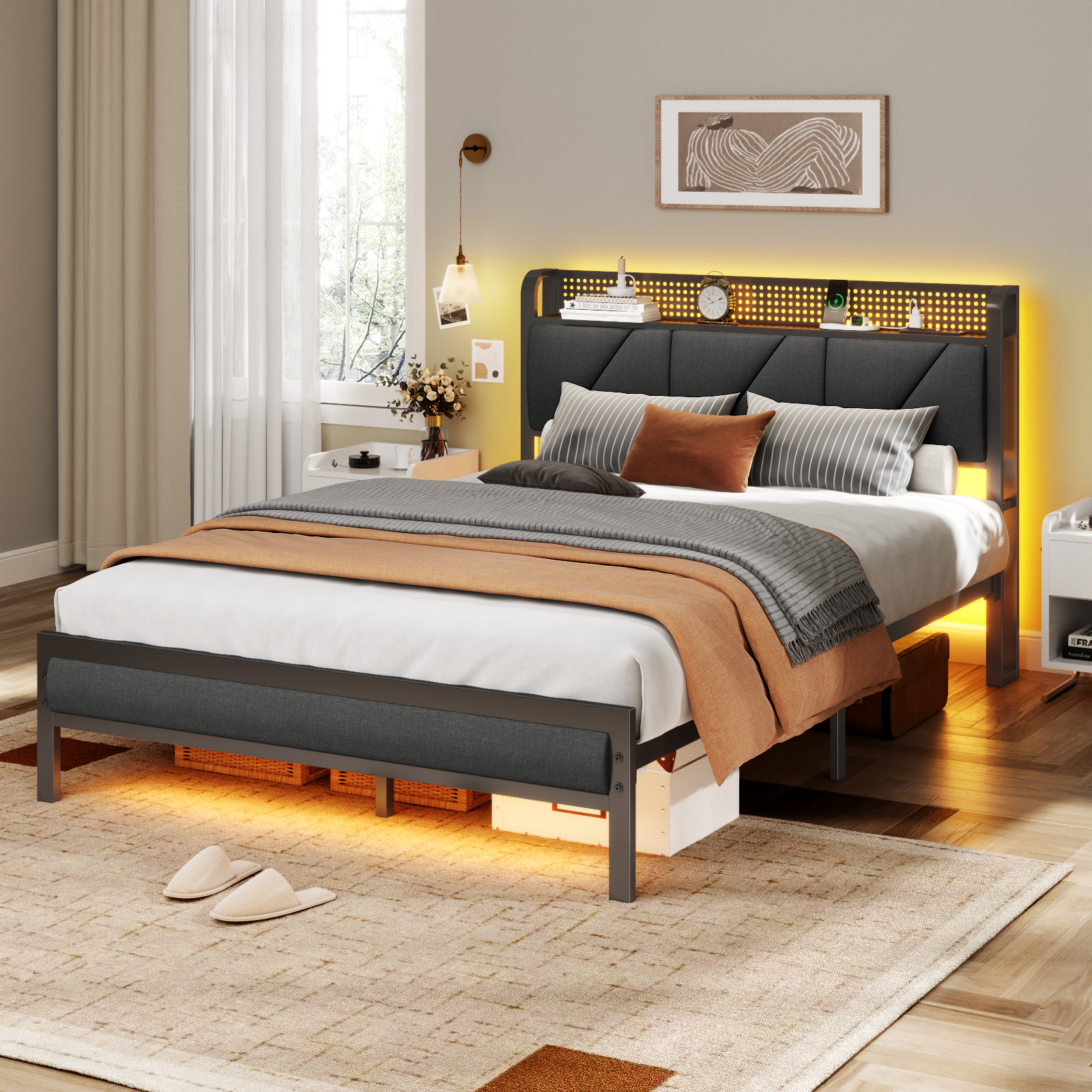Satifur Full Platform Bed with LED Lights and Charging Station photo 6