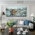thumbnail image 3 of HFDF Large Highland Cow Canvas Wall Art for Living Room Rustic Farmhouse Landscape Painting Animal Canvas Print Cattle the White Daisy Flower Bush Countryside Artwork for Home 18x12inch Framed, 3 of 6