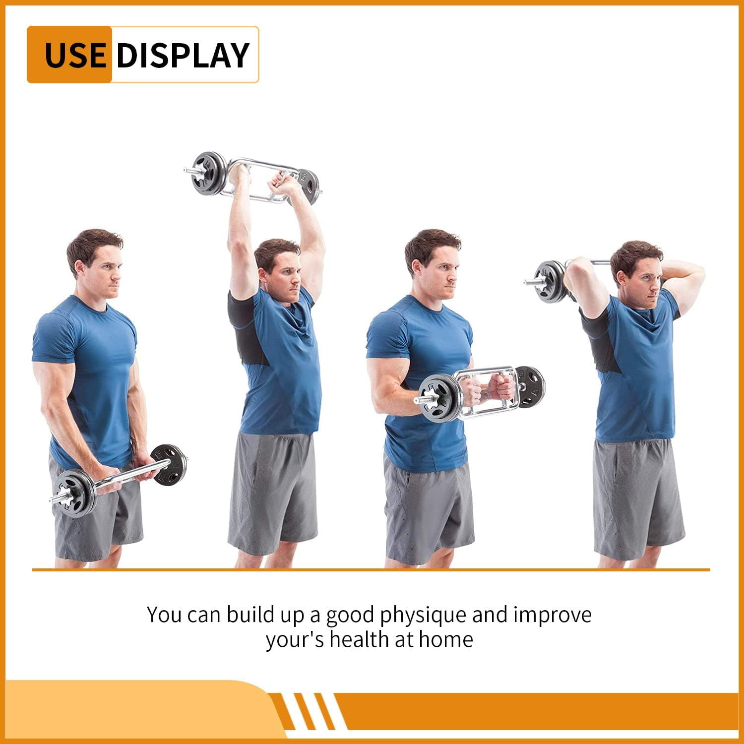 34''  Triceps Bar, Weight Bar Standard Threaded Solid Triceps Bar Curl Weight Deadlift Barbell with 2 Ring Collars Home Gym Weightlifting & Bodybuilding Exercise for Squats Shrugs