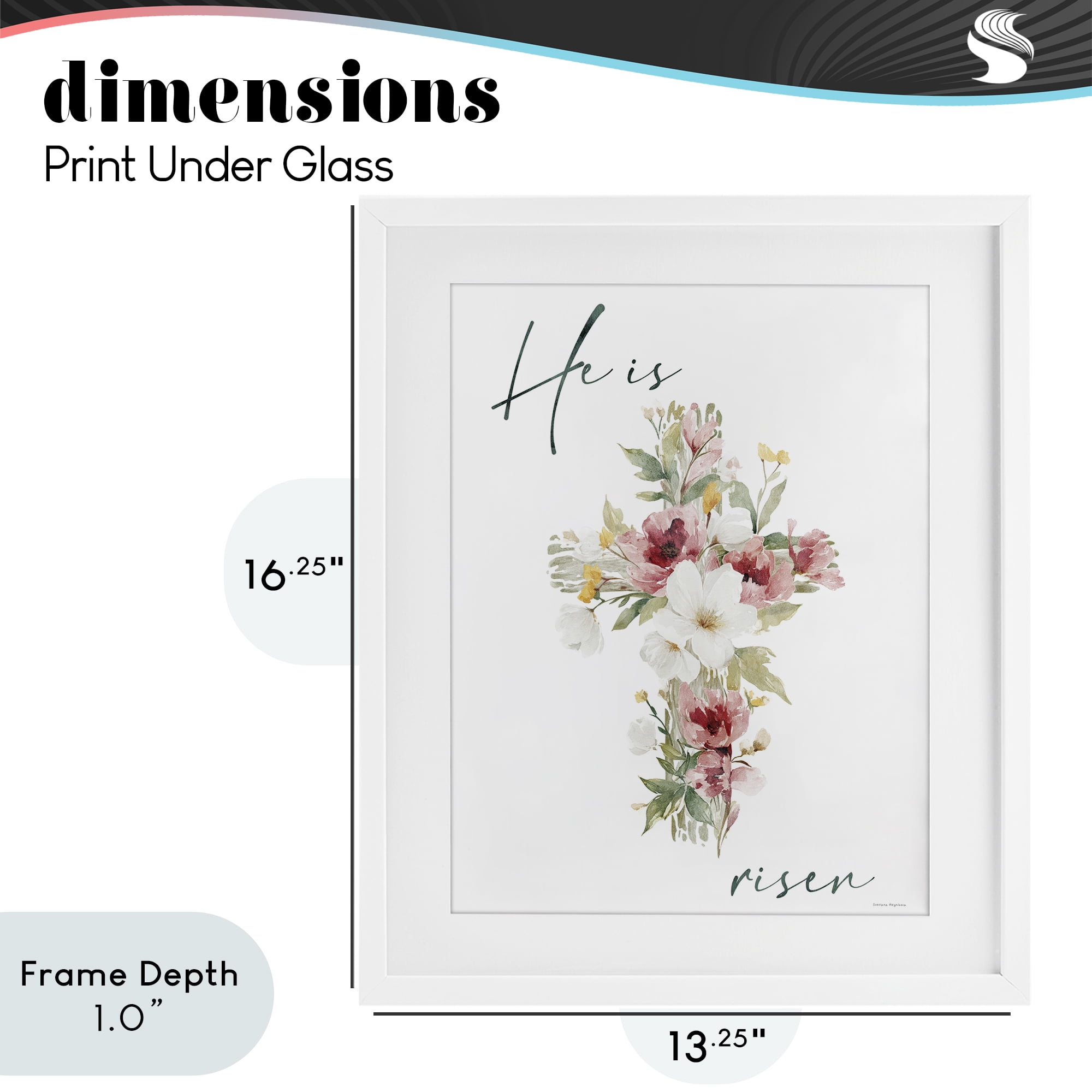 Stupell Industries He Is Risen Flower Cross White Framed Print Under Glass, design by Svetlana Aleynikova
