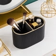 thumbnail image 5 of Linqz Oval PU Leather Makeup Brush Holder Organizer with Divider, Cosmetic Desktop Storage Caddy for Bathroom Vanity & Dressing Table, Mocha Beige, 5 of 9