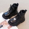thumbnail image 2 of Boys Girls Winter Ankle Booties Splice Leather Lace up Zipper Platform Riding Booties Fashion Fall Winter Boots Black 13 Little Kids, 2 of 6