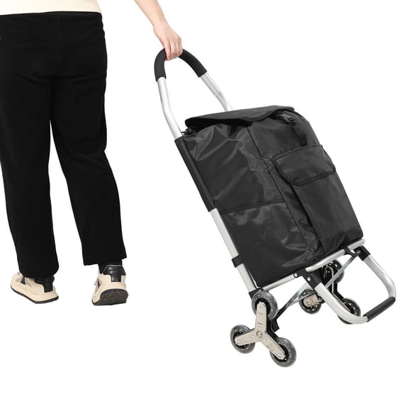 2 in 1 Shopping Stair Climbing Trolley with Wheels Foldable Shopping Cart Removable Waterproof Oxford Bag Stainless Steel Triangular Wheels Heavy Duty 40kg Capacity Black