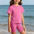 thumbnail image 5 of Juorvia Girls'clothing Sets Toddler Summer Casual Loose Fitted Crew Neck T-Shirts Slim Layering Shorts(12-13 Years,Hot Pink), 5 of 7