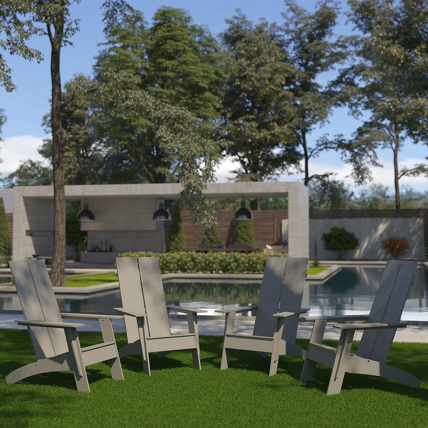 Flash Furniture Sawyer Poly Resin Wood Adirondack Chair - Gray (Set of 4)