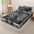 thumbnail image 3 of Homewish Leopard Print Bow Pearl Zipper Full Size Comforter Sets with Fitted Sheet and 2 Pillowcases for Girls, Silver Glitter Print Ribbon Zipper Bedding Set, Black Reversible, 4 Pieces, 3 of 6