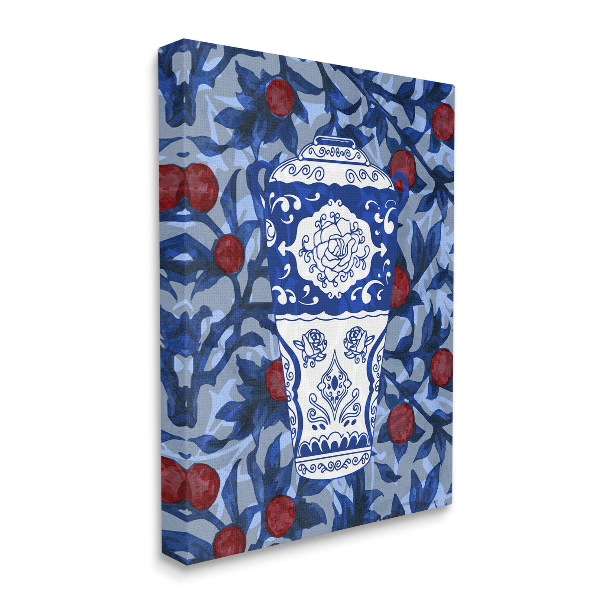 Stupell Industries Ornate Vase Red & Blue Pattern Botanical & Floral Painting Gallery Wrapped Canvas Print Wall Art
