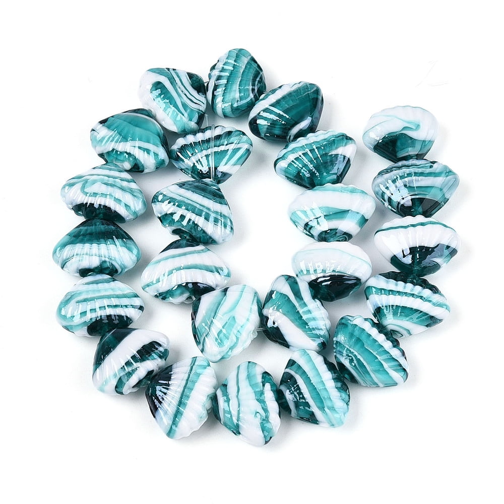 Handmade Lampwork Beads Shell Shape Pearlized Light Sea Green 15.5~17.5x22~23.5x9.5~11mm Hole: 1.5~2.5mm DIY