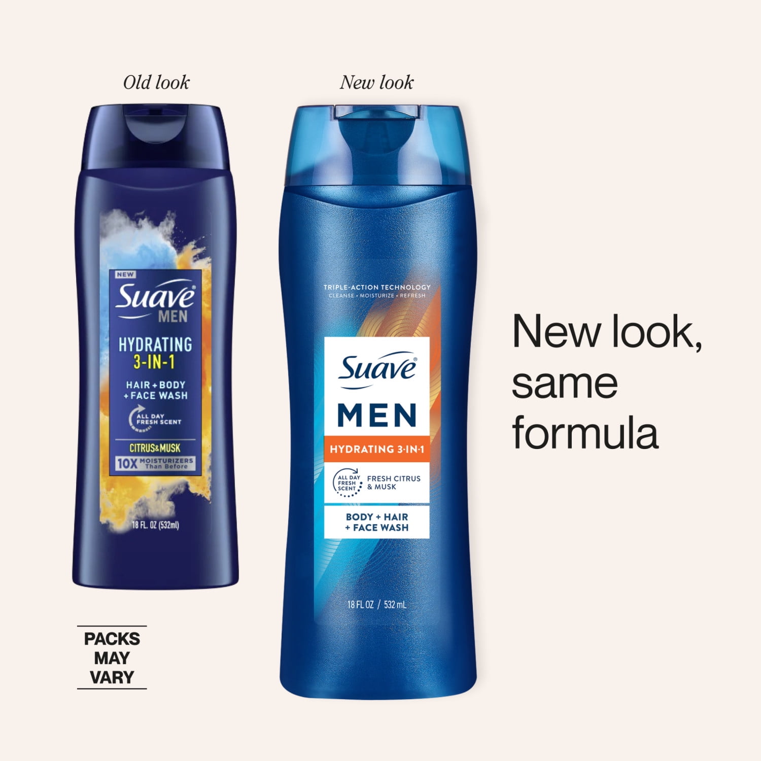 Suave Men Hydrating 3-in-1 Body, Hair & Face Wash with Glycerin and Vitamin E, 18 fl oz