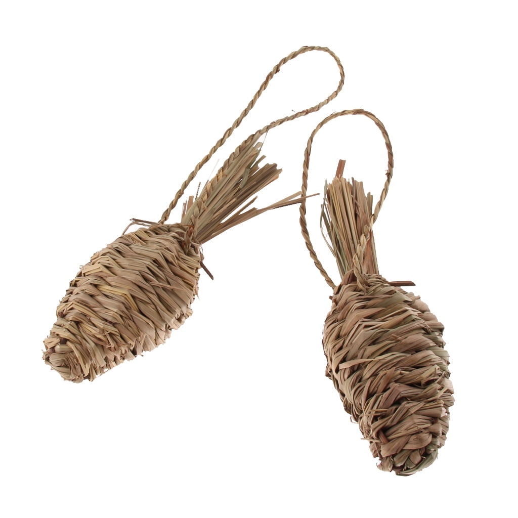 FashionCha 2Pcs Natural Grass Carrot Radish Pet Cage Hanging Exercise Climbing Toy Chew Toy Molar Toy For Bird Parrot Hamster Rabbit Chinchilla