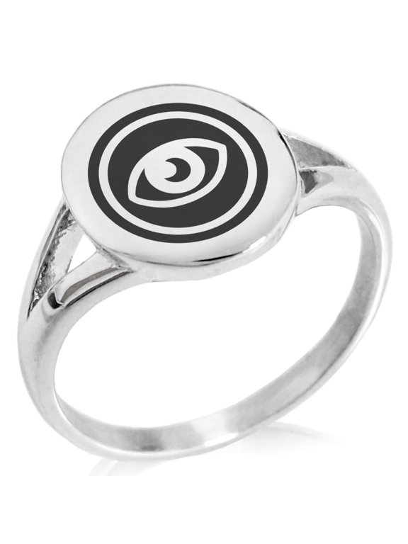 Stainless Steel Telekinesis Element Rune Minimalist Oval Top Polished Statement Signet Ring
