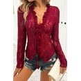 thumbnail image 6 of Womens Sexy See-Through Lace Knot Tie Ruffled Long Sleeve Top (L, BabyBlue), 6 of 10