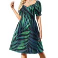 thumbnail image 2 of Vestido de manga corta con estampado de hojas de palmeras verde oscuro, vestido de verano para embarazadas, vestido largo para mujer, 2 of 7