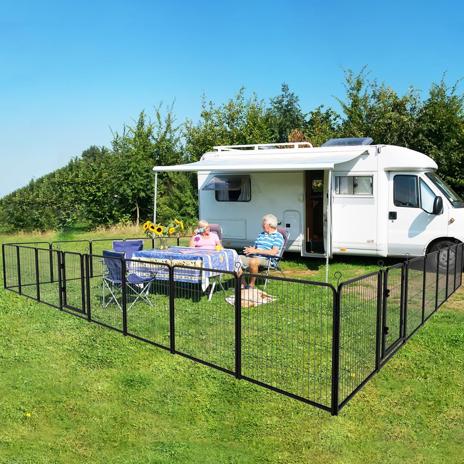 Dog Playpen Outdoor Extra Wide 32 Piece Panels Heavy Duty Dog Fence 40" Height Anti-Rust with Doors Portable for RV Camping Yard, Total 84FT, 561 Sq.ft, Snowy Black