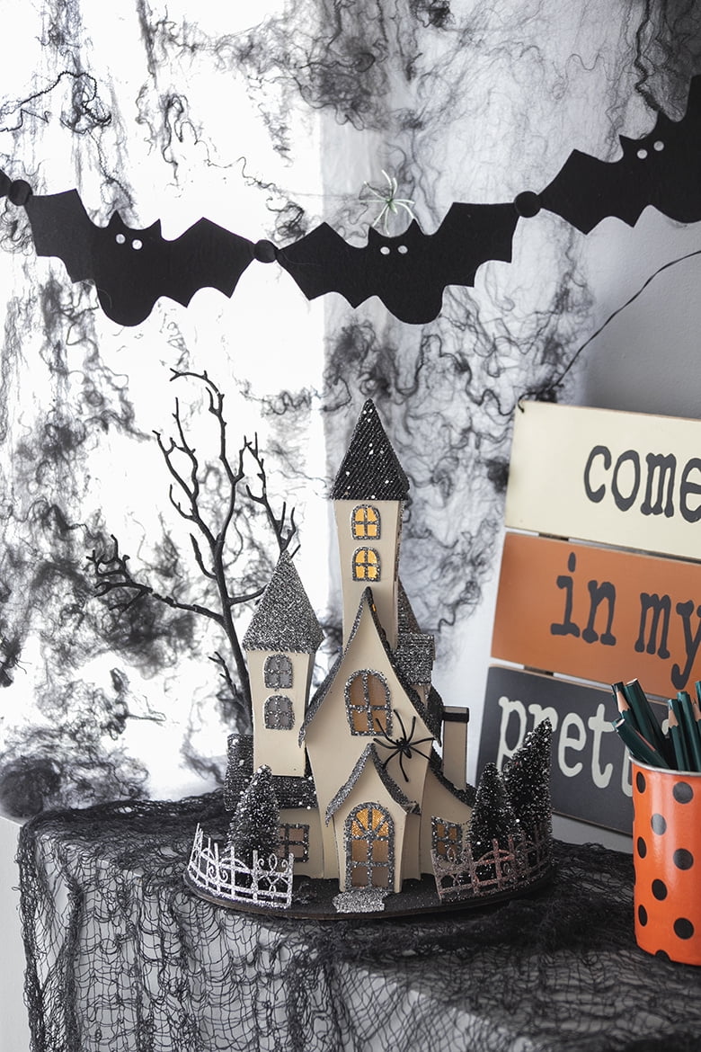 Lighted Cardboard Haunted House 13.5IN Halloween Tabletop Decor Battery-Powered Centerpiece