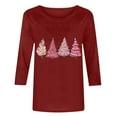 thumbnail image 4 of CaComMARK PI Christmas T shirts for Women Christmas Trees Printed 3/4 Sleeves Tops Crew Neck Plus Size Fashion Casual T shirts Tops Wine 10(XL), 4 of 5