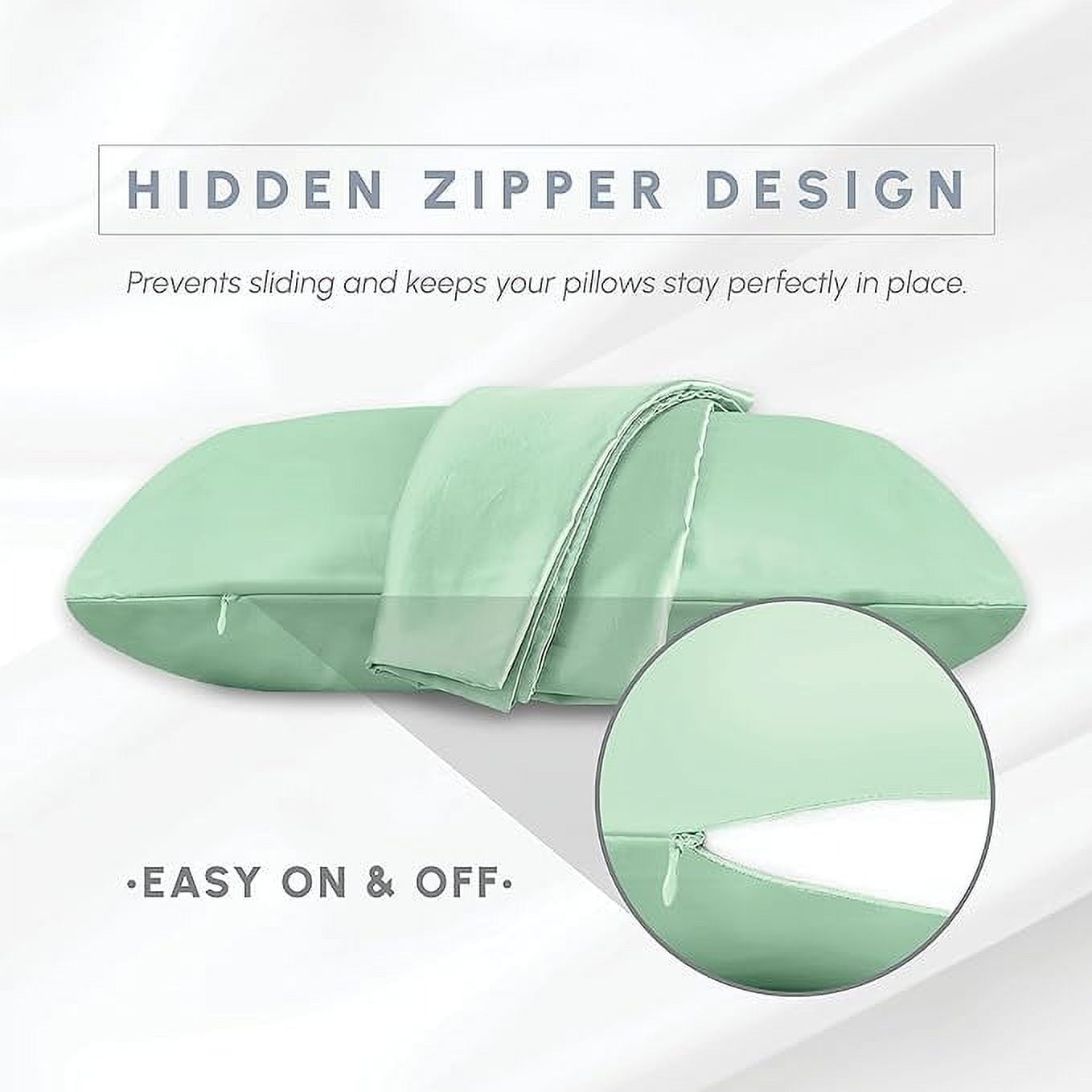 6 Pieces Pillowcase Set with Hidden Zipper closure, Standard/Queen, Mint Green