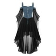 thumbnail image 2 of SEAOPEN Halloween Costume Women Lace Up Cold Shoulder Medieval Renaissance Corset Dress Witch Fairy Bell Sleeve Gothic Dress Navy,XL, 2 of 4