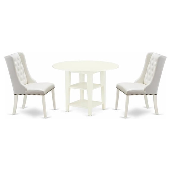 East West Furniture Sudbury 3-Piece Wood Dining Set in Linen White