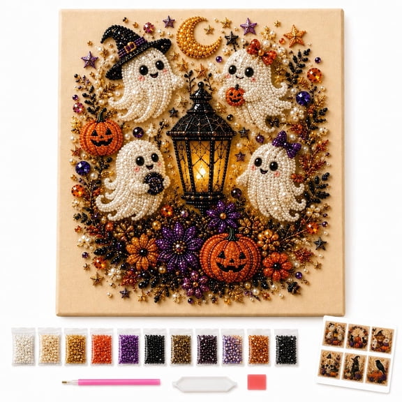 Healthloop Halloween Ghost Pearl Art DIY Kit 8x8in, 3D Mosaic Craft Set for Spooky Home Decor