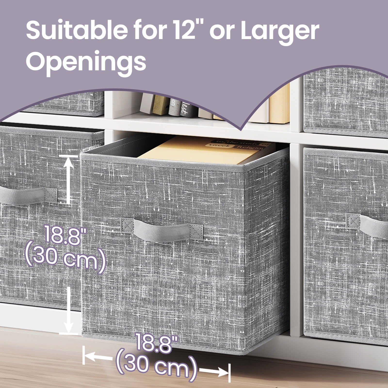LEDREM 11.8" Storage Cube Organizer 6-Pack Foldable Fabric Bins with Handles, Cube Shelves Organizer for Clothes, Toys, Cattail Gray
