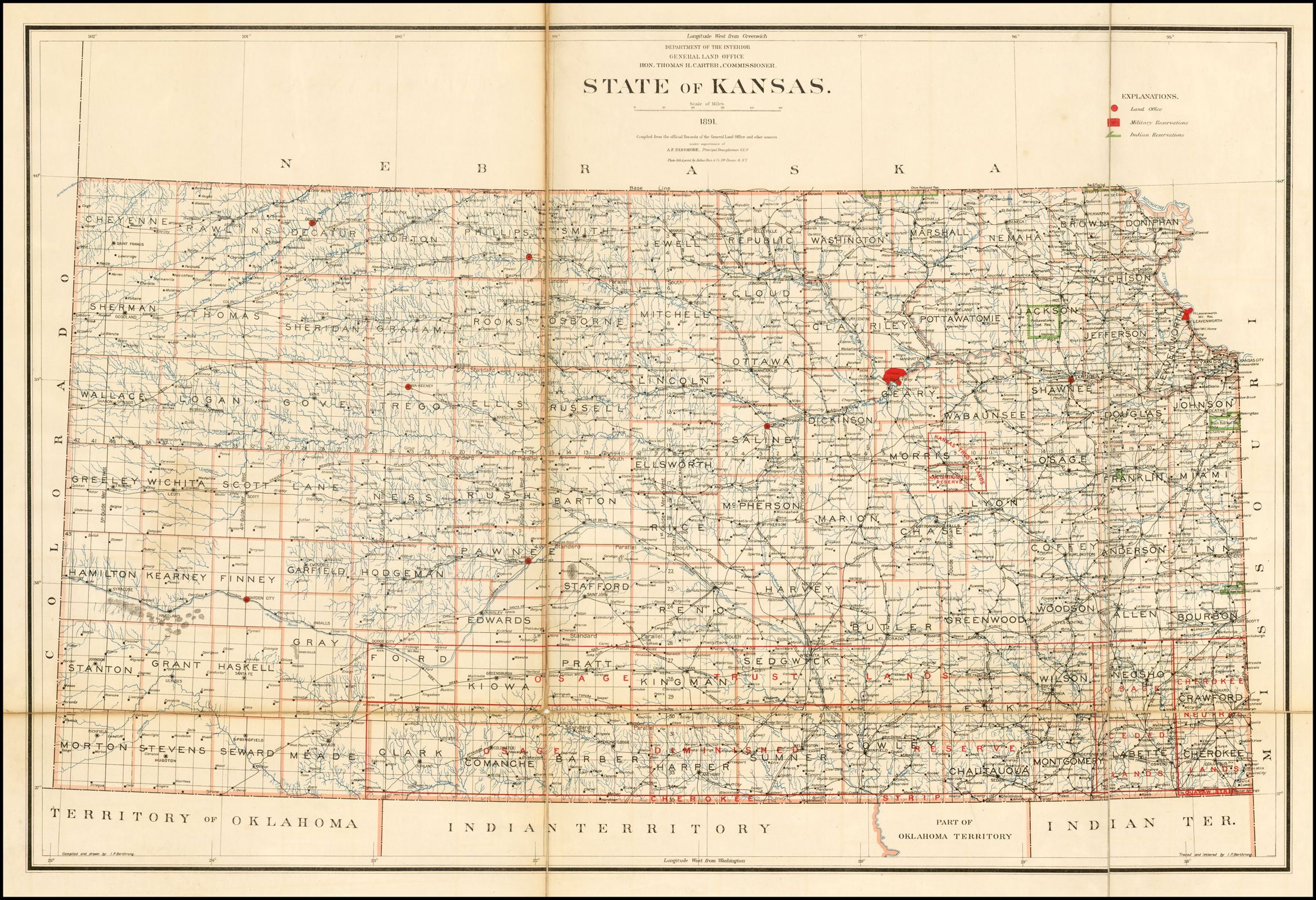 LAMINATED POSTER State of Kansas . . . 1891. Compiled from the official