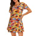 thumbnail image 1 of Saiise Japanese Style Fish Scales Pattern Womens Short Sleeve Sleepshirt Scoopneck Cute Nightdress Ruffle Comfy Nightgown, 1 of 6