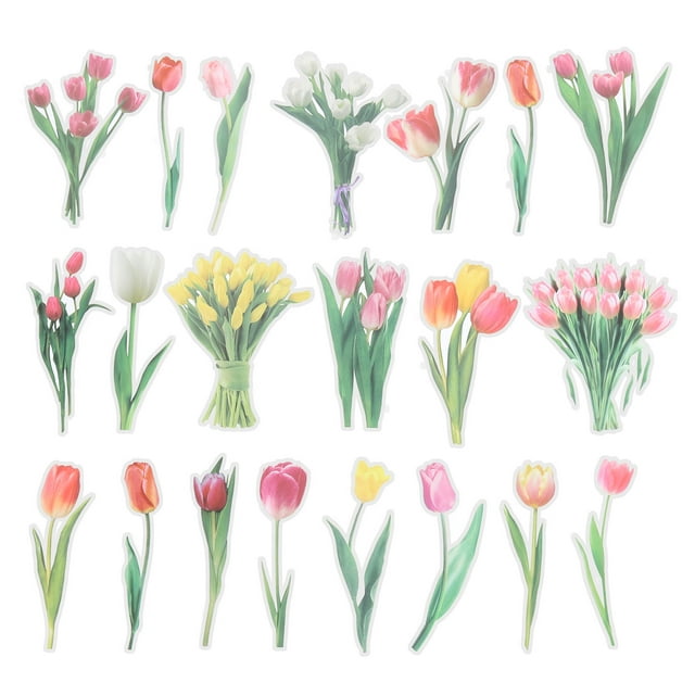 Calcomanías de Vinilo Transparente de Tulipanes Uxcell, Calcomanías de Flores Claras para Álbum de Recortes, Rosa, 80 Hojas