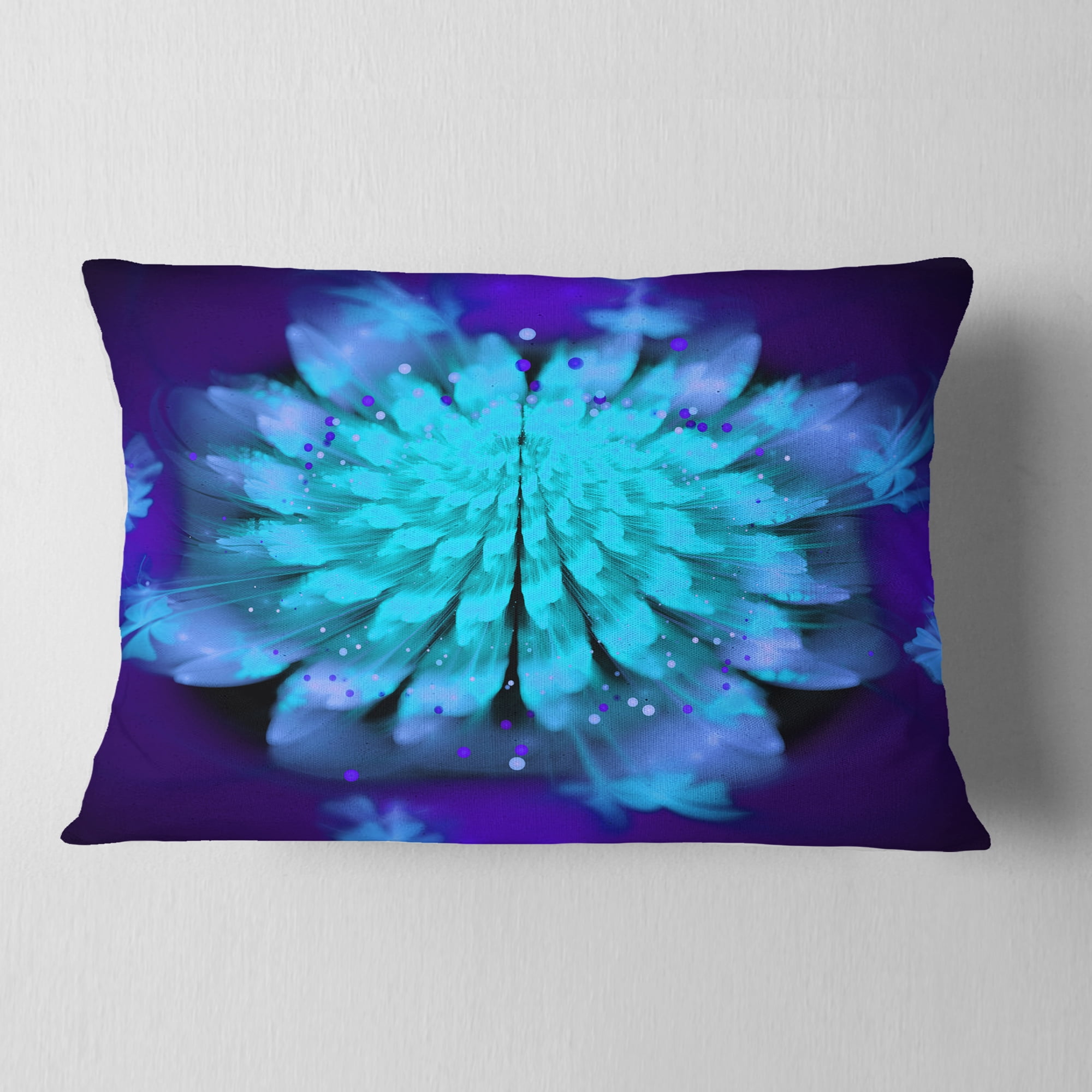 Designart Fractal Blue Spread out Flower - Floral Throw Pillow - 12x20