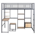 thumbnail image 6 of Mikeor Furniture Full Size Loft Bed with Desk and Stool, Metal Loft Bed with Open-Style Wardrobe, Shelves and Cabinet, Black C4BAAB, 6 of 9