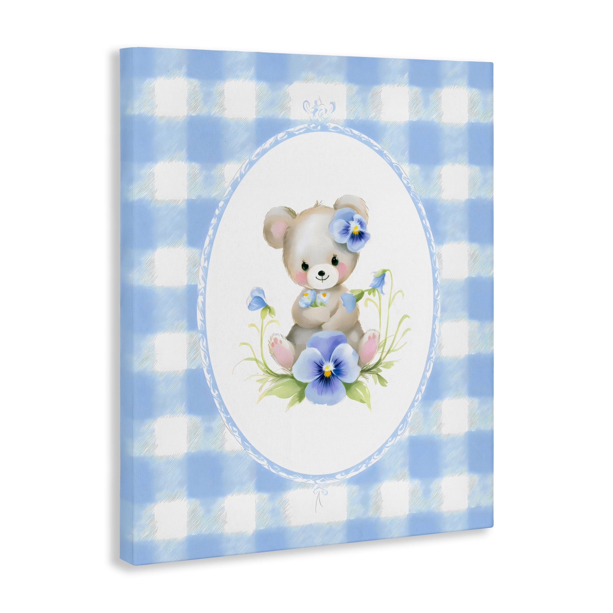 Stupell Industries Little Bear Blue Gingham Canvas Wall Art, design by Arlington Prints