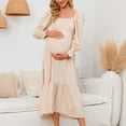 thumbnail image 5 of Awdenio Womens Maternity Dresses Ladies Pregnant Casual Sexy Fashion Small Floral Printing Chiffon Collar Long Sleeve Long Dress, 5 of 6