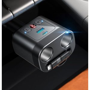 Tian Qi 5 en 1 Adaptateur allume-cigarette pour voiture, 140W Adaptateur de charge rapide de voiture, 2-Socket Doubleur d'éclairage de cigarette, chargeur de voiture rétractable pour iPhone Android Tous les appareils de voiture noir noir