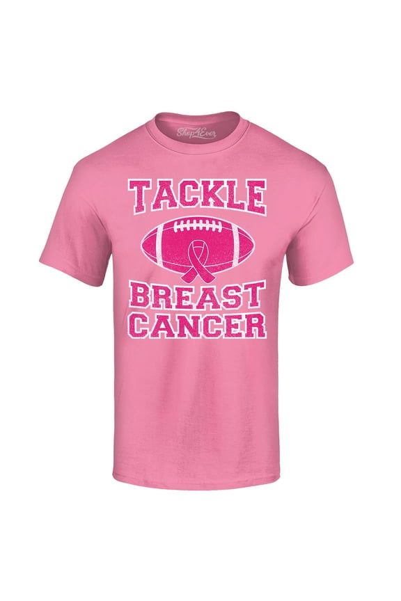 Men's Tackle Breast Cancer Support Awareness Graphic T-shirt Large Azalea Pink