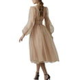 thumbnail image 3 of xiaxaixu Robe de Soirée Formelle pour Femme, Col en V, Empiècements en Maille, Manches Longues, Robe de Soirée pour Cocktail, Mariage, Fête, 3 of 7