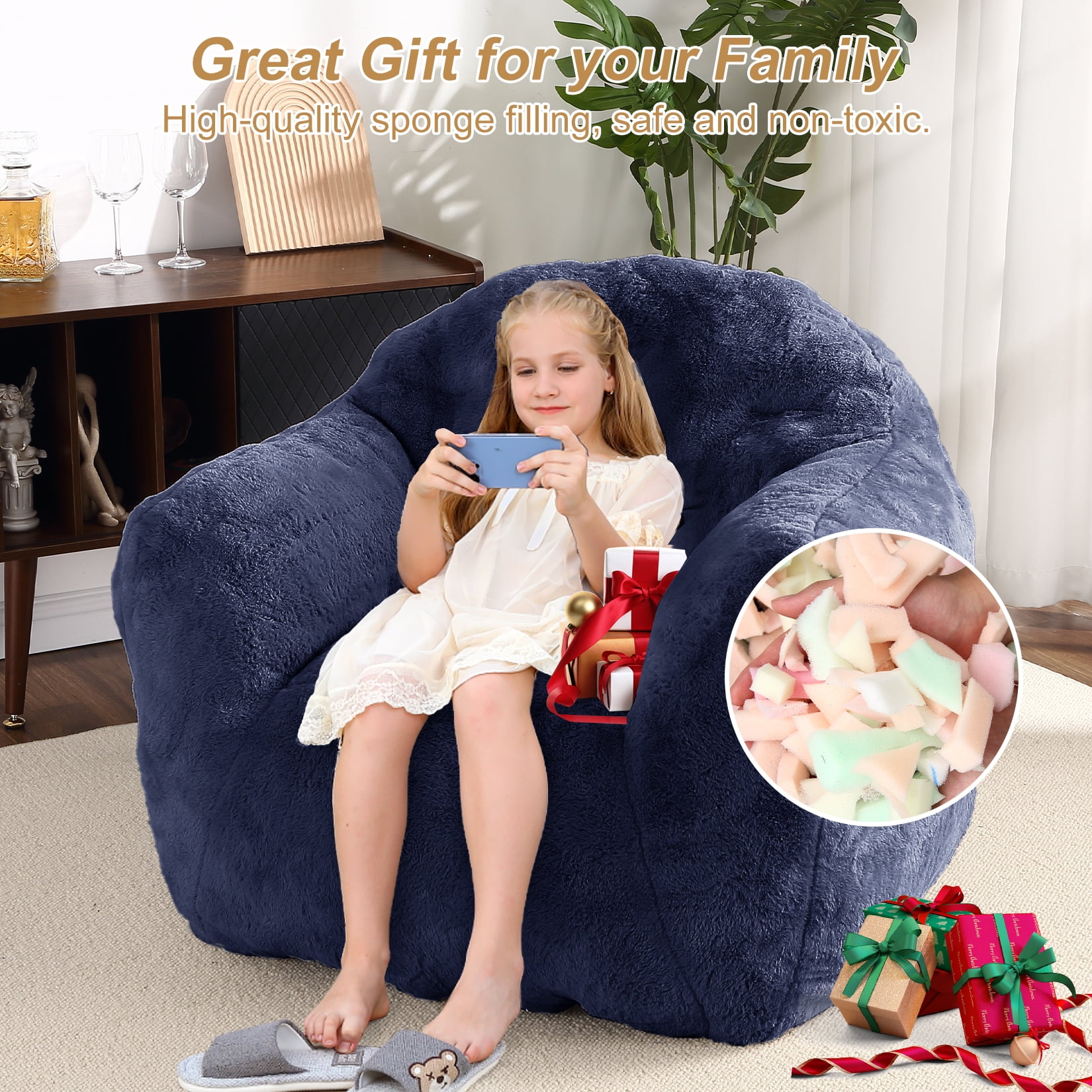 Extra Large Bean Bag Chair 39 Inch,Pre-Filled Plush Beanbag Sofa for Adults, Kids & Teens, Comfortable Lounge Chair for Bedroom & Living Room