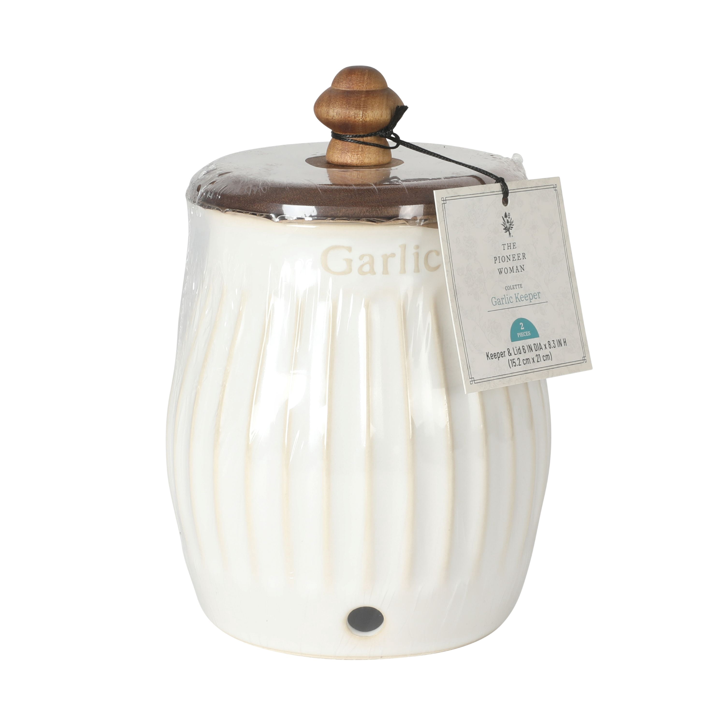 The Pioneer Woman Colette Stoneware Garlic Keeper, White