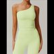 thumbnail image 5 of Camisetas Sin Mangas con un Solo Hombro para Mujer, Corte Entallado, Estilo Y2K Verde Amarillo S, 5 of 10