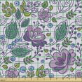 thumbnail image 2 of Botanical Fabric by the Yard, Floral Theme Colorful Flowers and Leaves with Blue Berries, Decorative Upholstery Fabric for Chairs & Home Accents, Dark Seafoam and Pale Purple by Ambesonne, 2 of 5